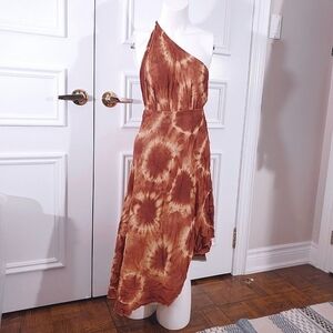 Rare Bohemian Burnt Orange Tie-Dye Multi Way Wrap Cover Up Dress